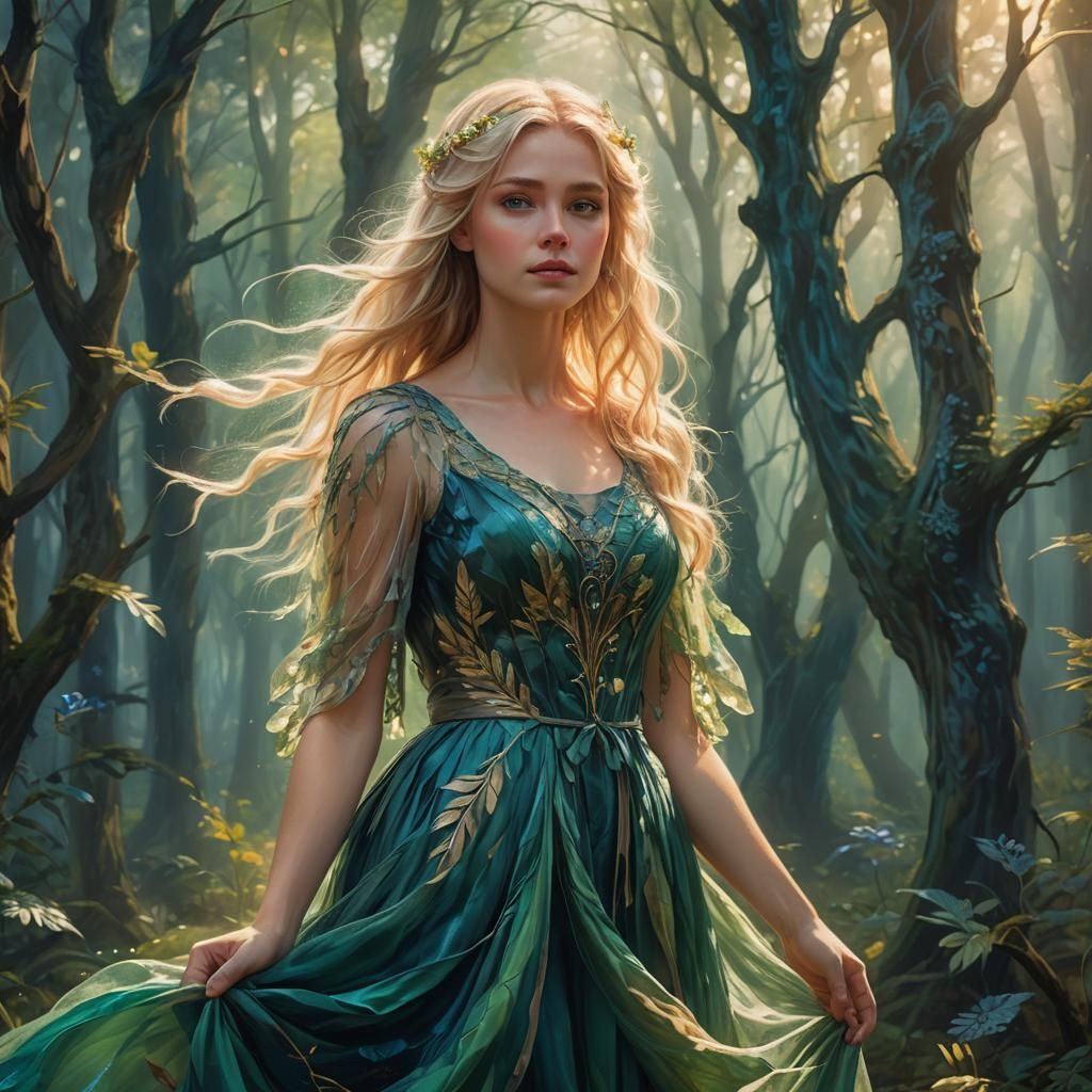 Blond Girl in Forest: Fantasy Concept Art