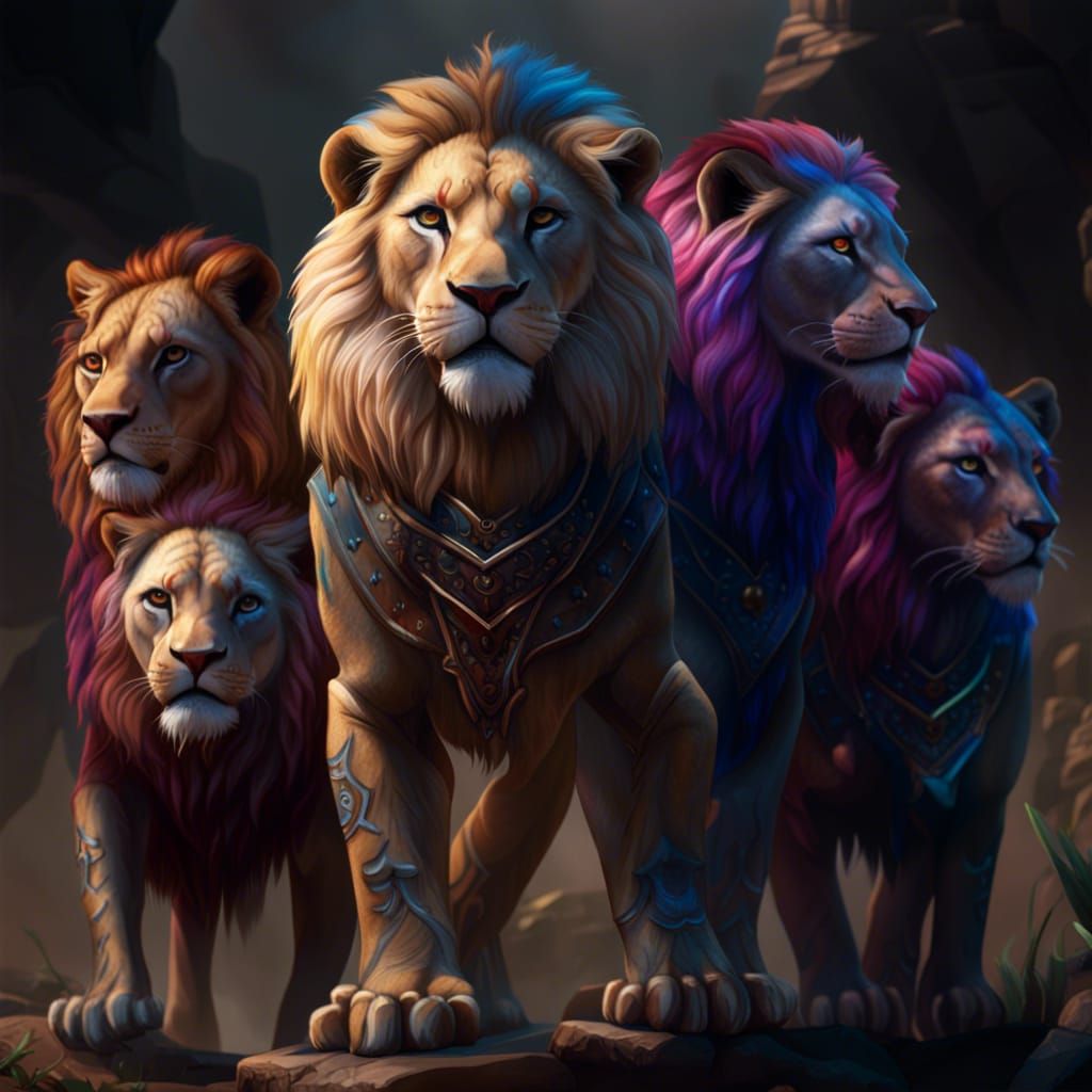 Eleven Female Lions as Detailed Matte Painting