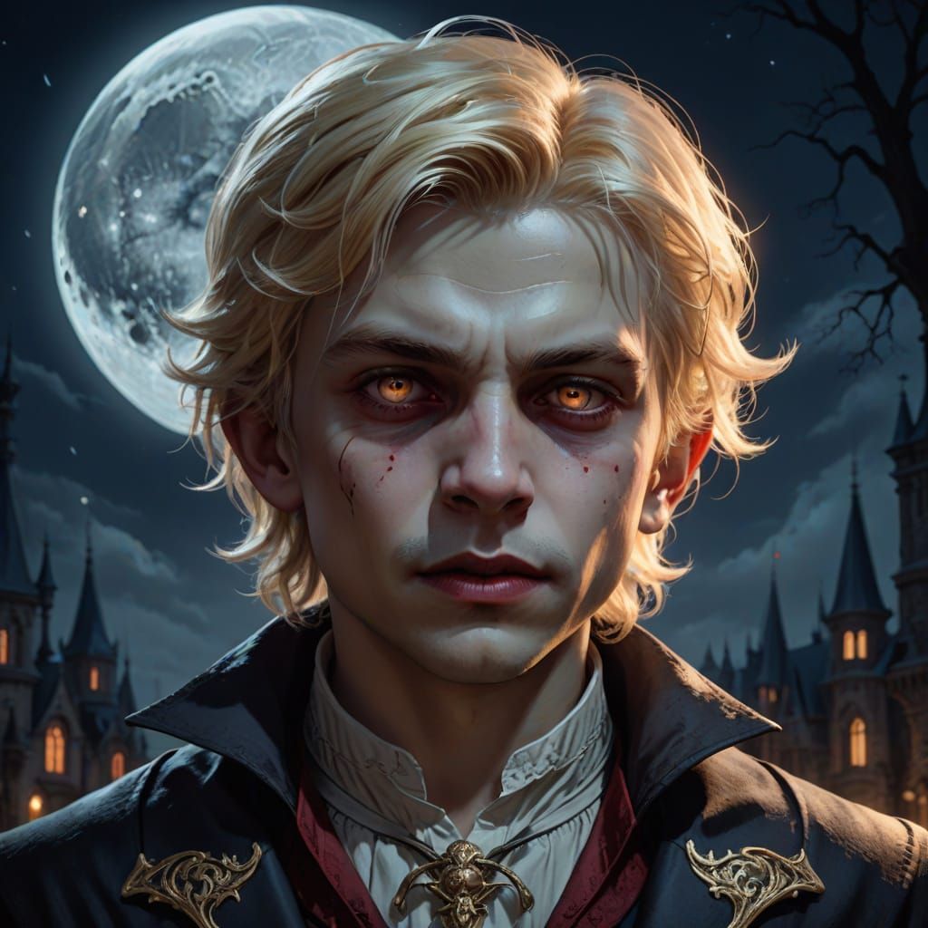 Ethereal Blond Vampire Captured in Triadic Hues