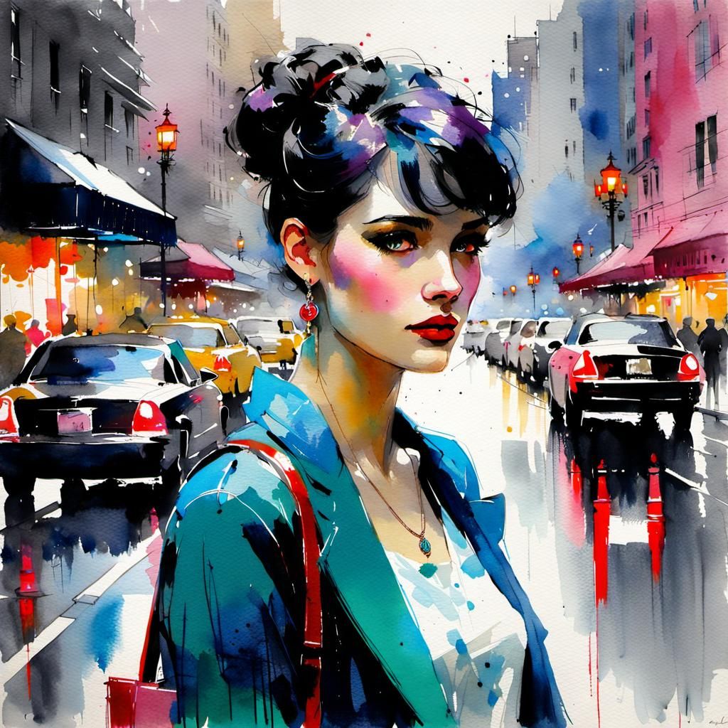 Art Deco Girl Portrait in Watercolor