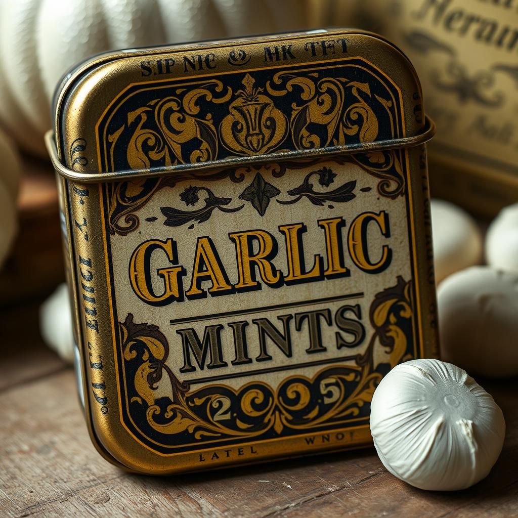Ornate Garlic Mints Tin in Still-Life Style