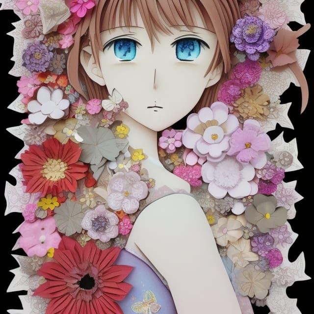 Detailed 3D Paper Sculpture of Manga Girl