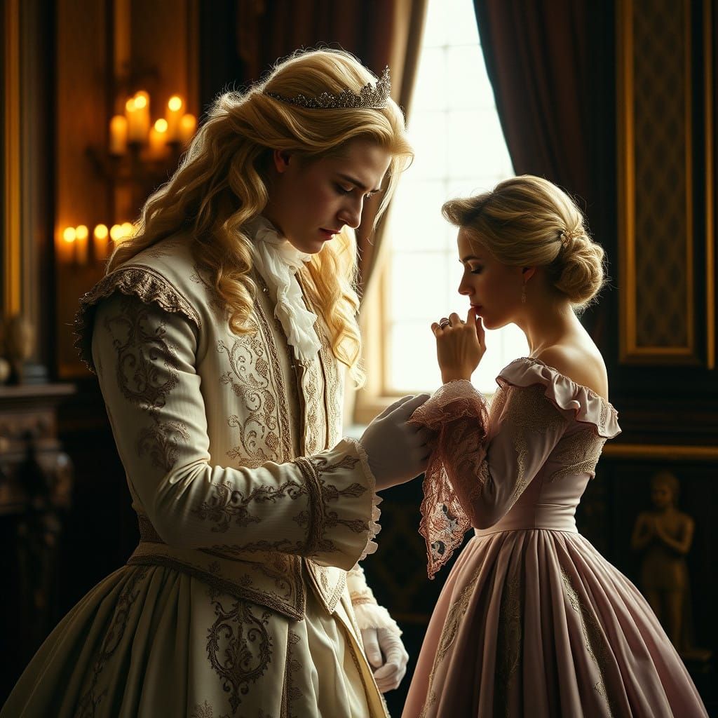 Dashing Regency Gentleman Executes Elegant Curtsy in Exquisi...