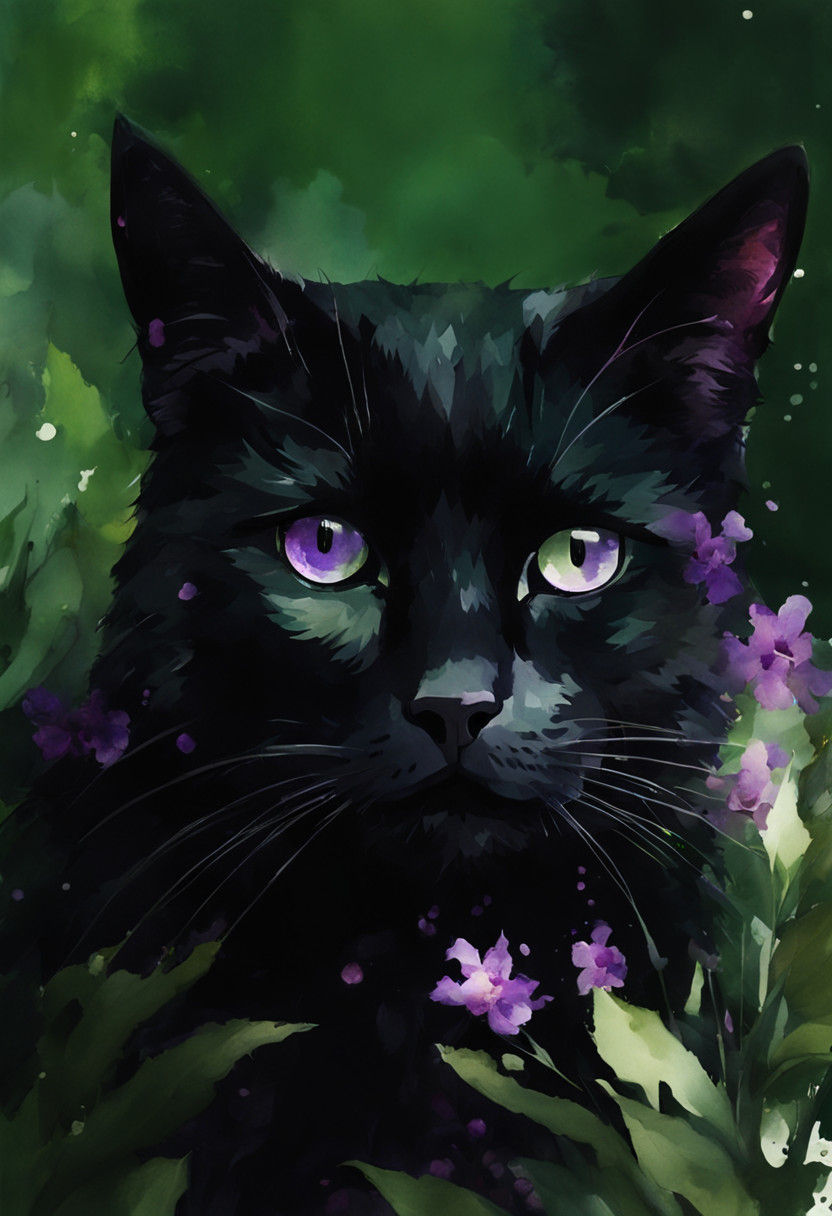 Ethereal Black Cat in Vibrant Watercolor