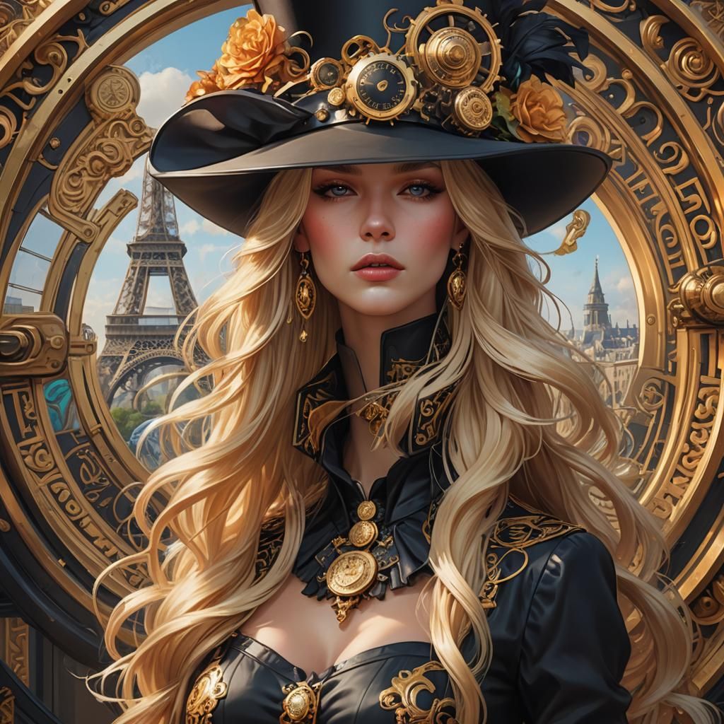Steampunk Versace Woman in Paris: Digital Art