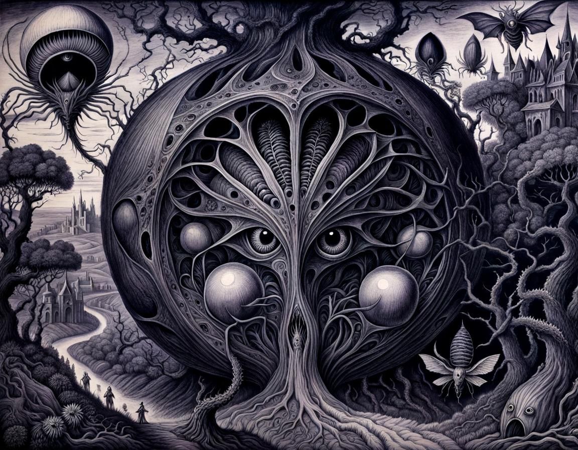 Surreal Insectoid Landscape in Dore, Bosch Style
