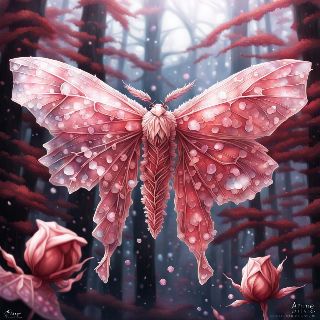 Crystalline Rose Maple Moth in Anime Style