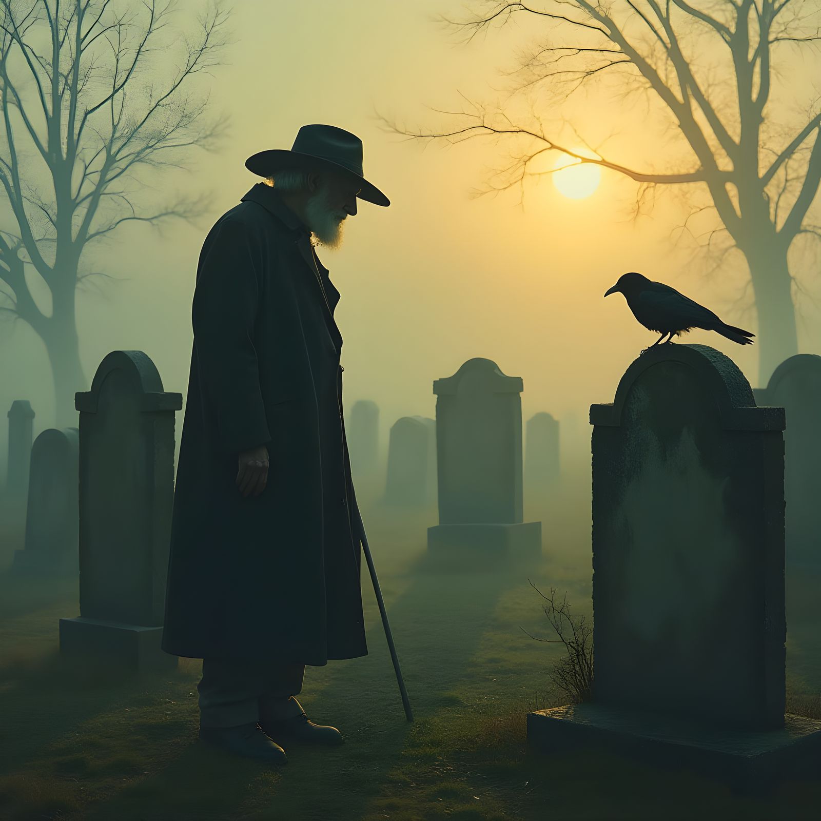 Ethereal Goodbye: An Old Man's Solace in the Fading Sun