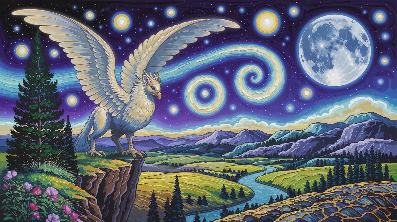 Majestic Gryphon Overlooking Fantasy Landscape