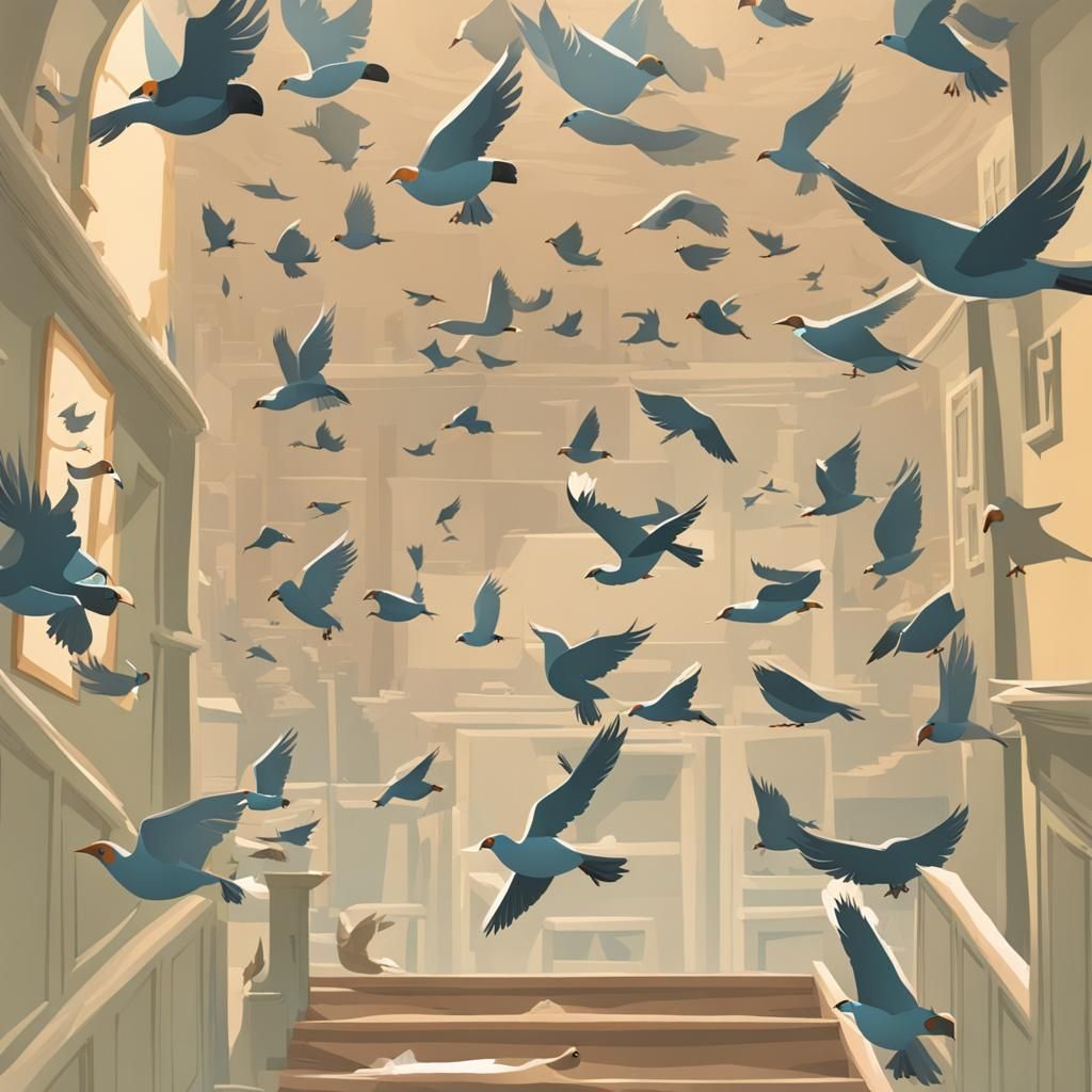 Birds, Stairs, and Cats: A Whimsical Flight