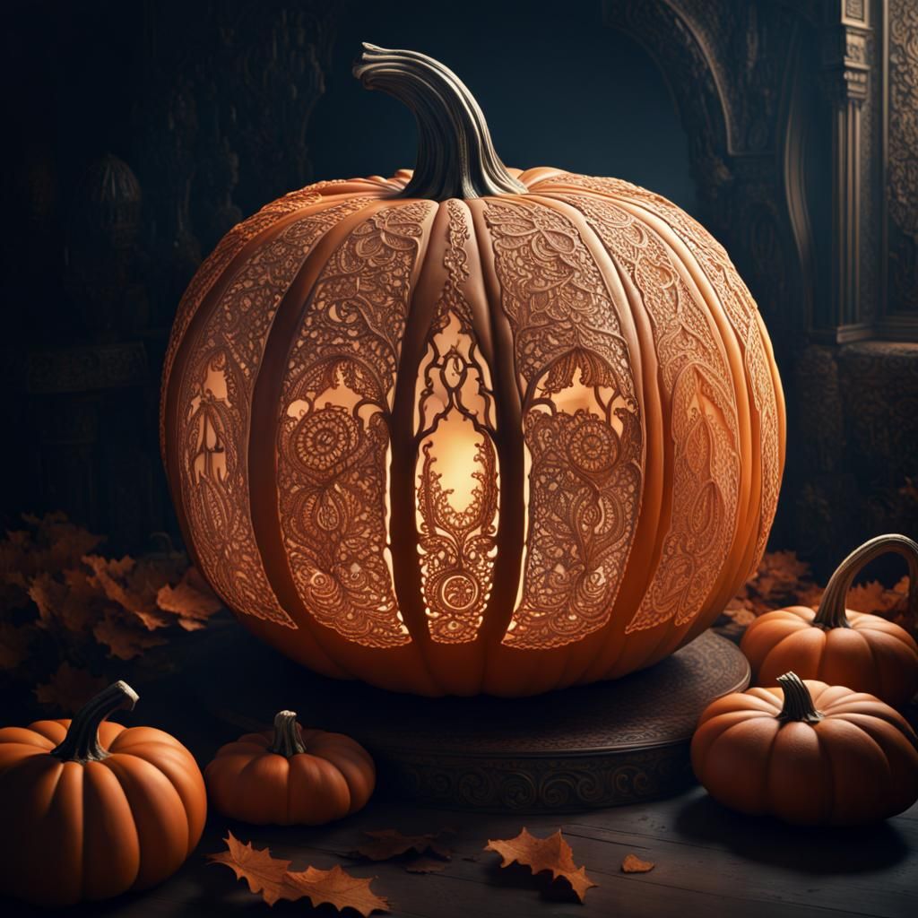 Intricate Lace Pattern Carved on Pumpkin