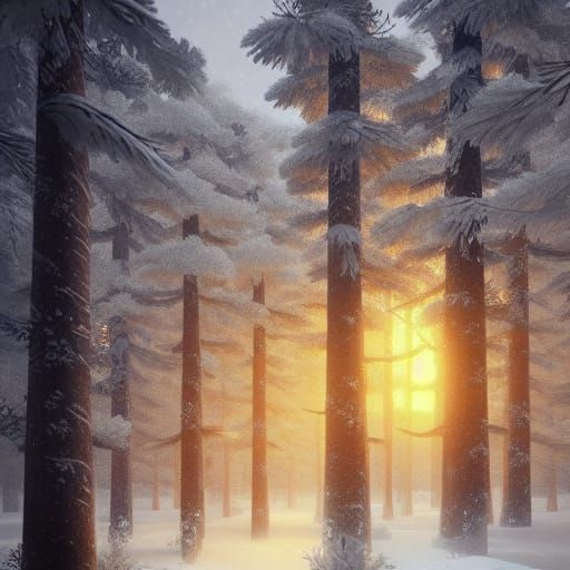 Enchanted Christmas Forest in Digital Art Style