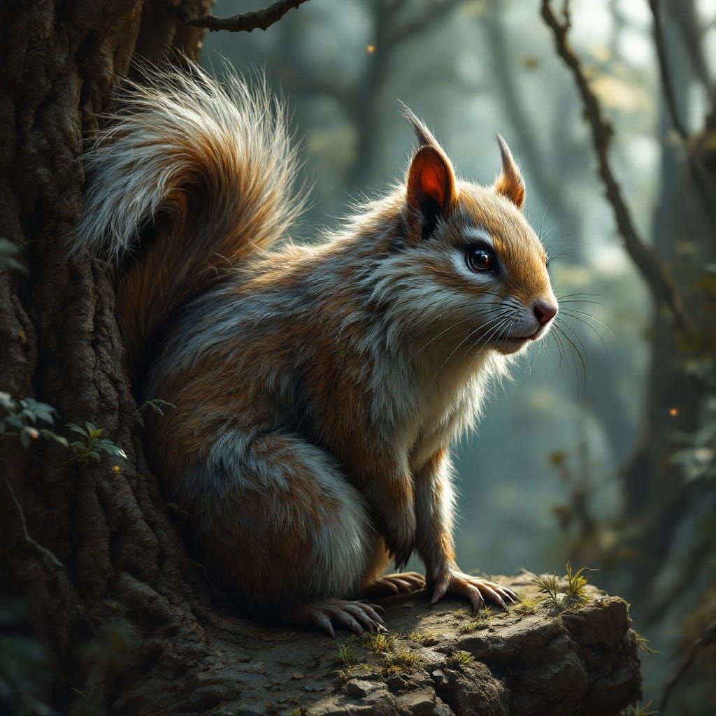 Sabertooth Squirrel in Detailed Fantasy Illustration