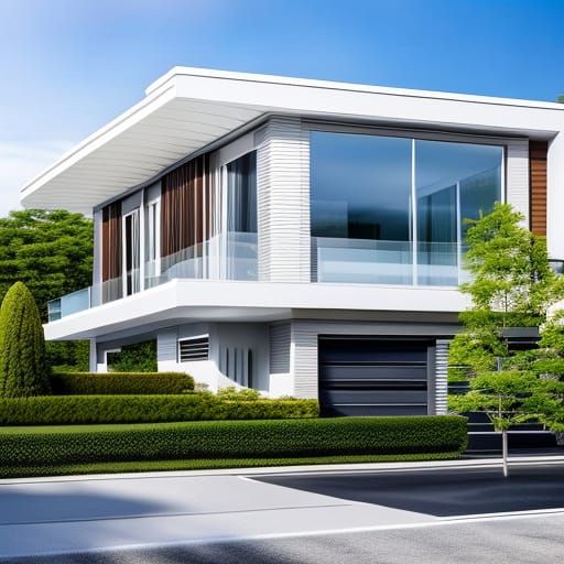 Modern Two-Story House with Garden and White Facade
