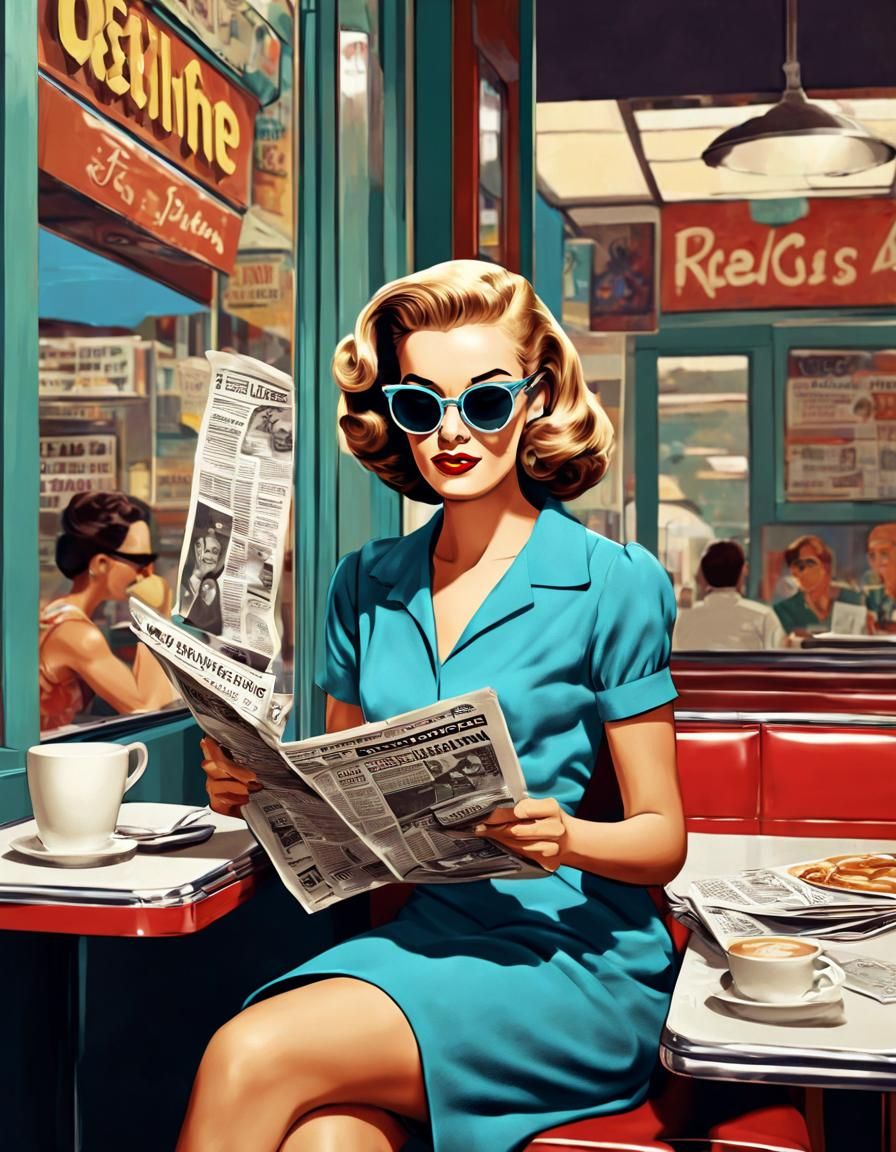 Retro Pop Art Illustration of Woman Reading