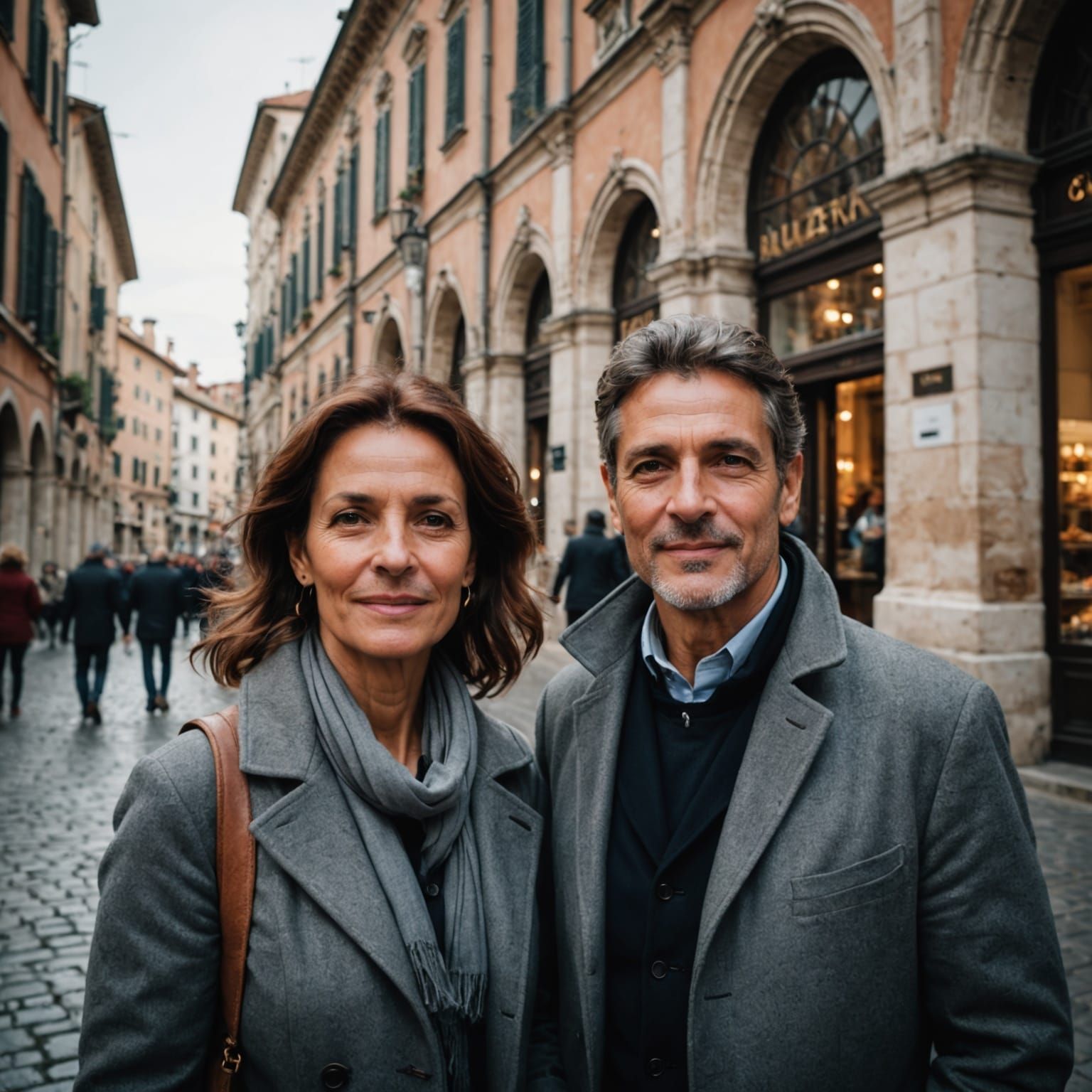 Couple Strolls Through Historic Italian City in Autumn
