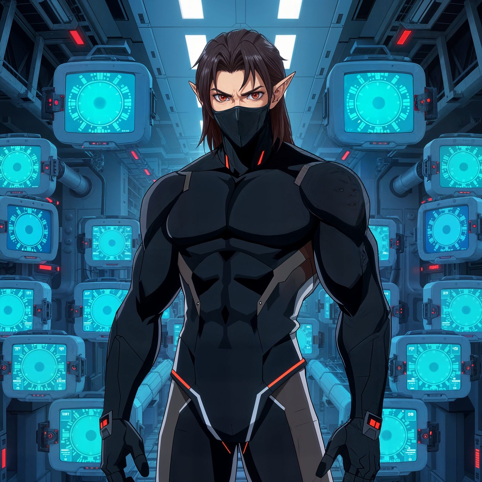 Cyberpunk Elf in High-Tech Lab