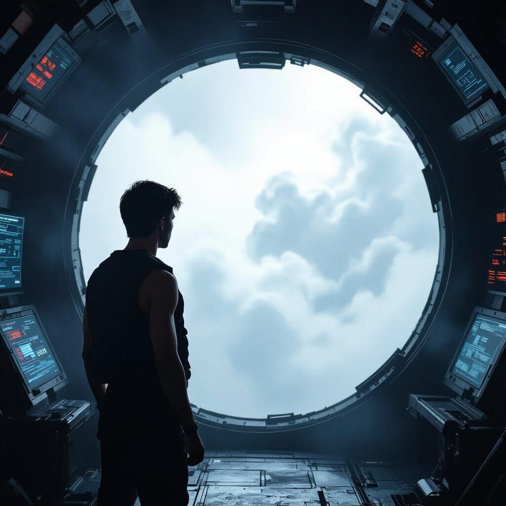 Man Gazes at Space from Abandoned Ship