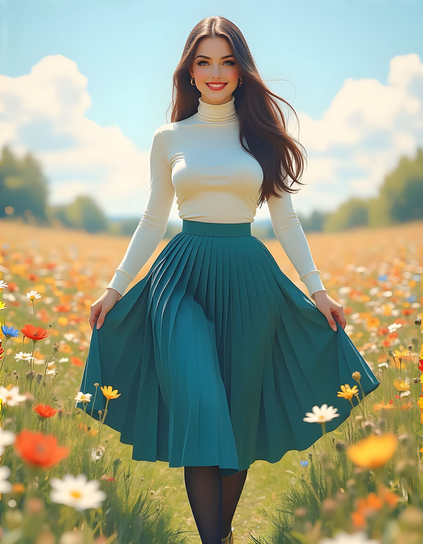 Woman in Meadow: An Art Nouveau Style Portrait