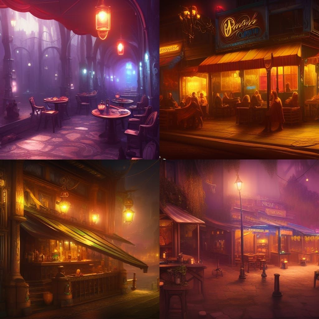 Fantastical Night Cafe Concept Art in Deep Color