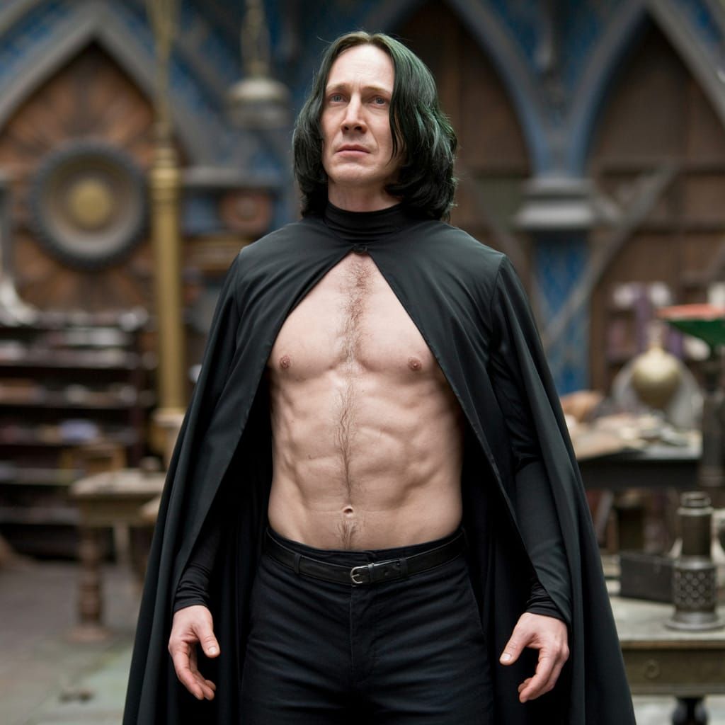 Muscular Severus Snape in Wizard's Workshop