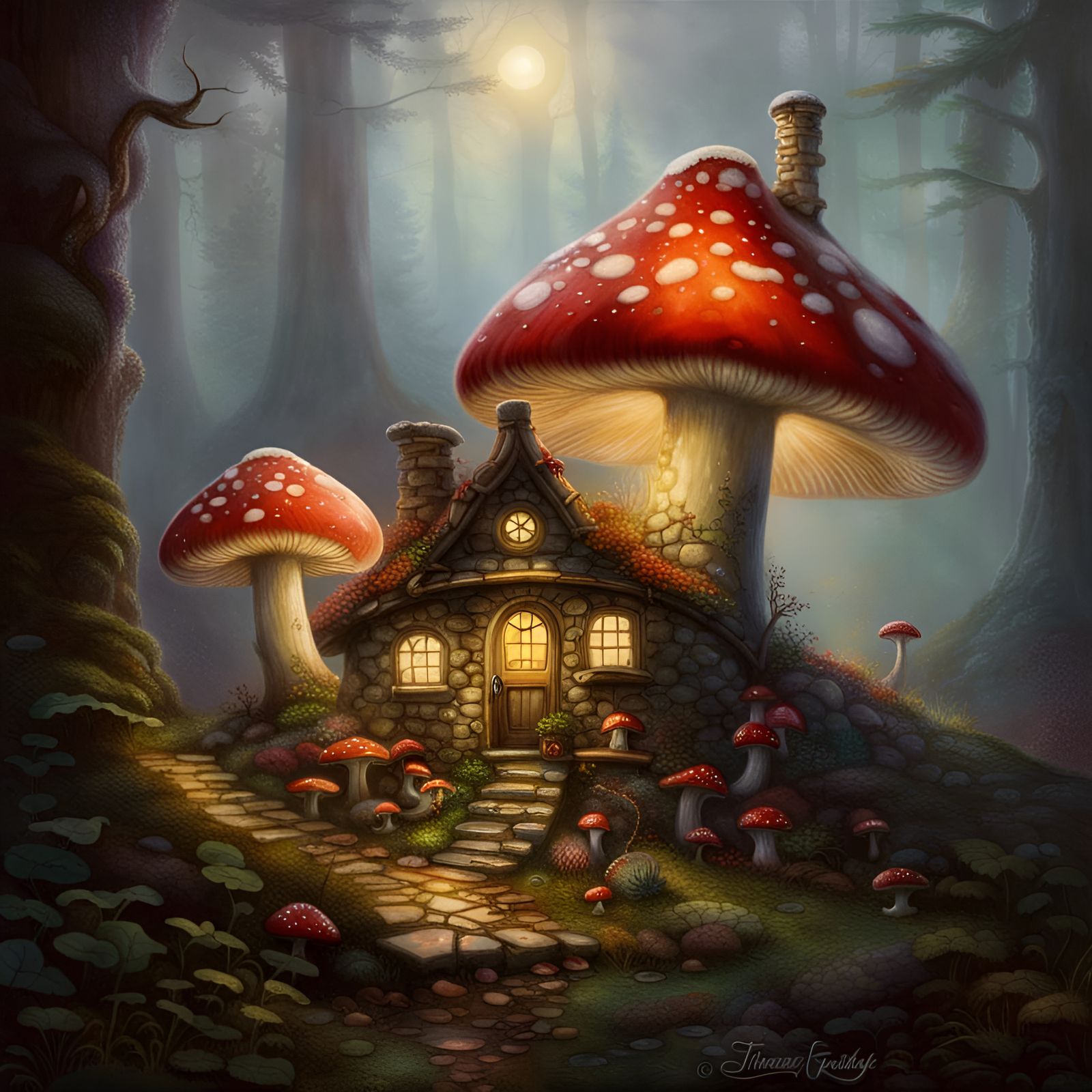 Mushroom Fairy House in Ethereal Forest
