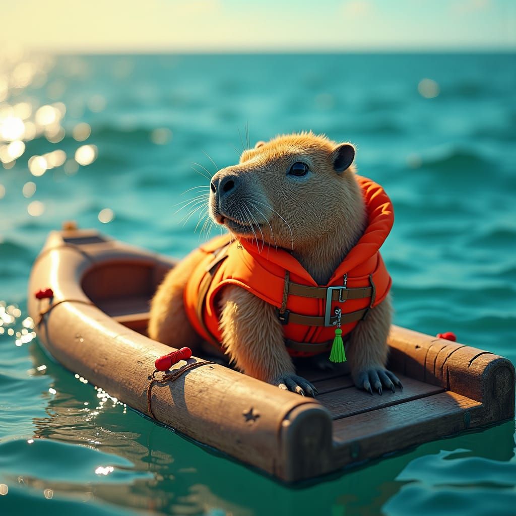Capybara's Serene Spa Day on Ocean Raft
