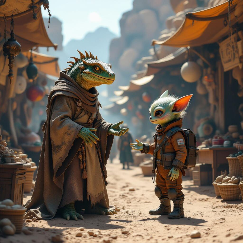 Chaotic Alien Marketplace on Desert Planet