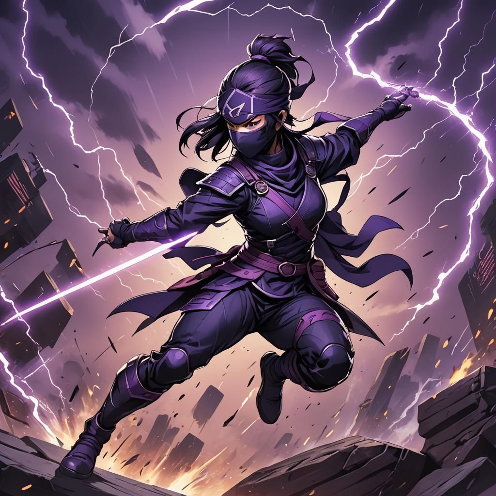Anime Ninja Warrior Amidst Purple Lightning