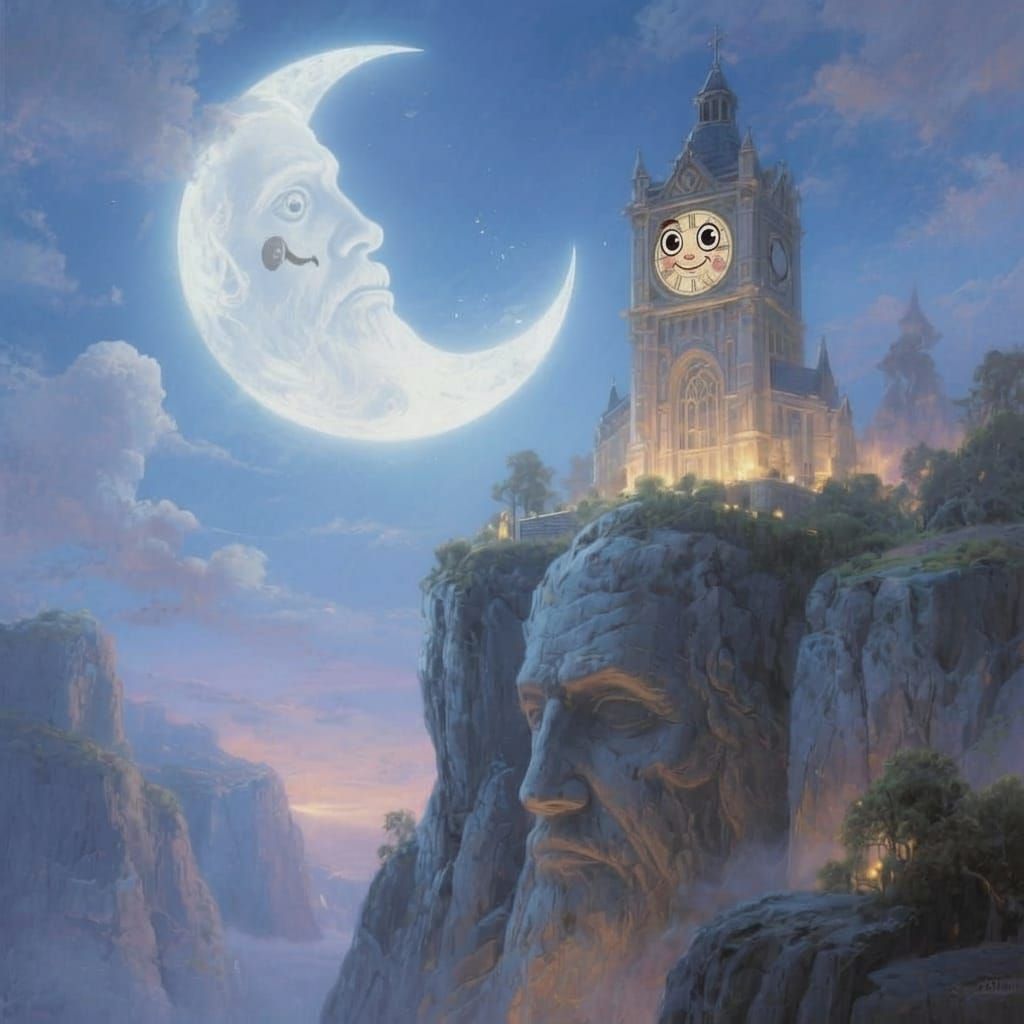 A cliff face, a clock face, the Man in the Moon