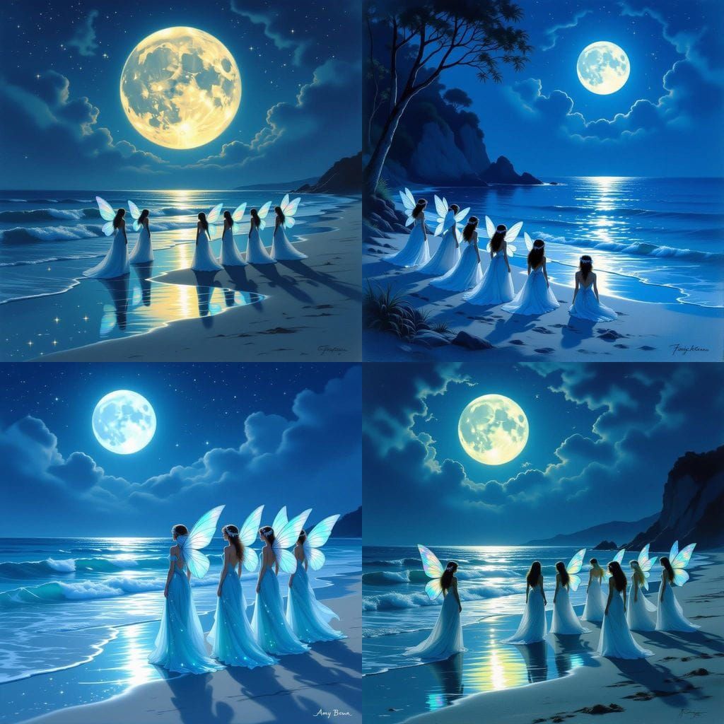 Moonlit Fairies on a Dark Beach