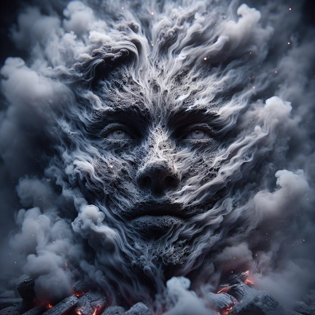 Ethereal Face Emerges from Fire Pit Smoke