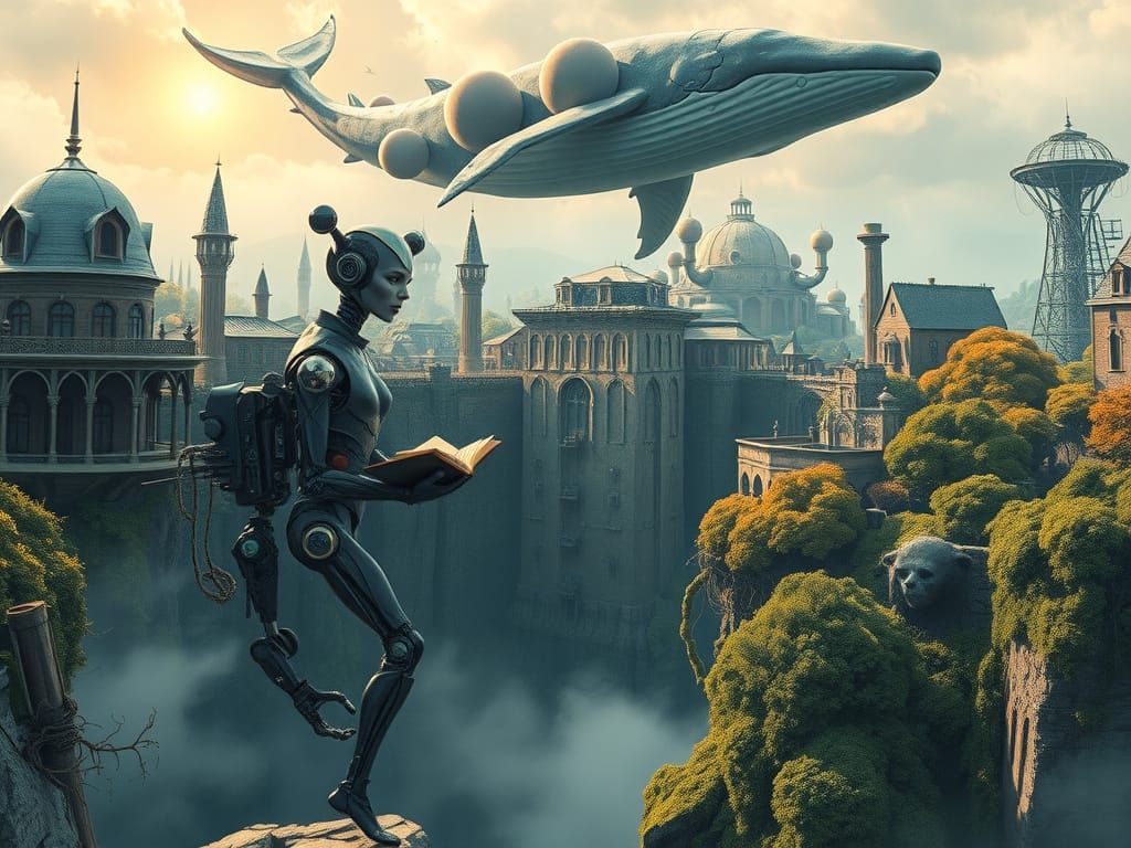 Norse Village on Chasm Edge in Cinematic Matte Painting Styl...