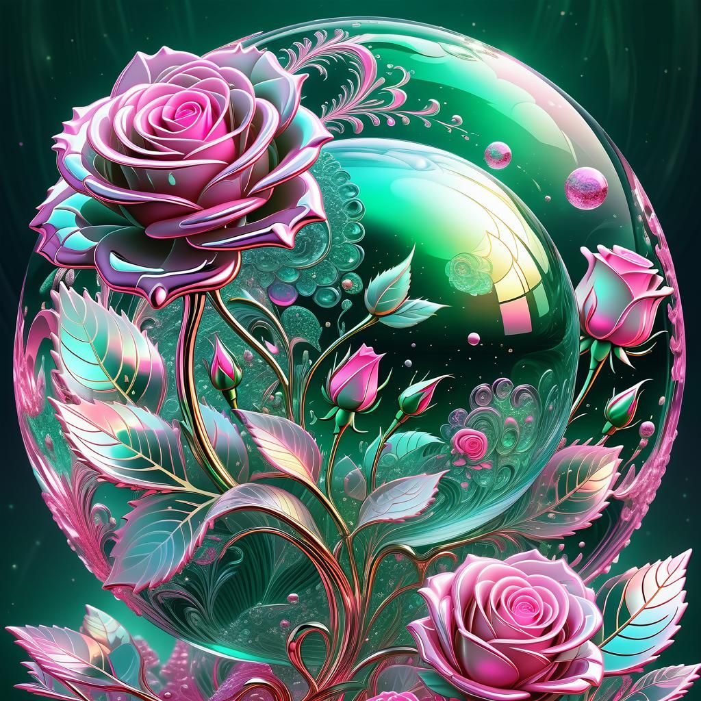 Holographic Pink Ice Roses in Glass Globe