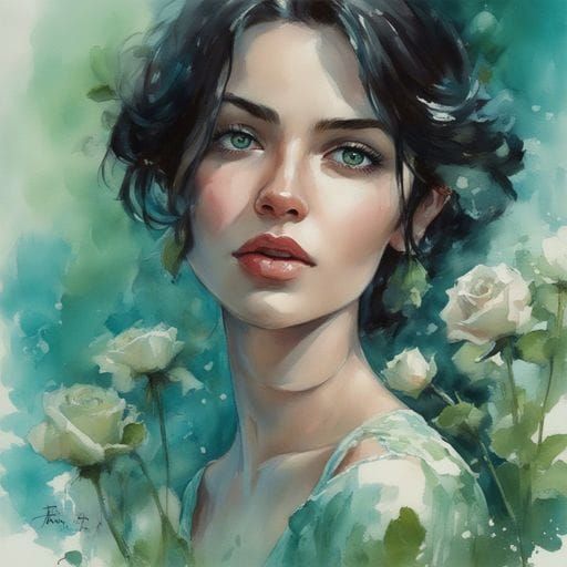 Beautiful Tatar Girl Portrait in Watercolor Style