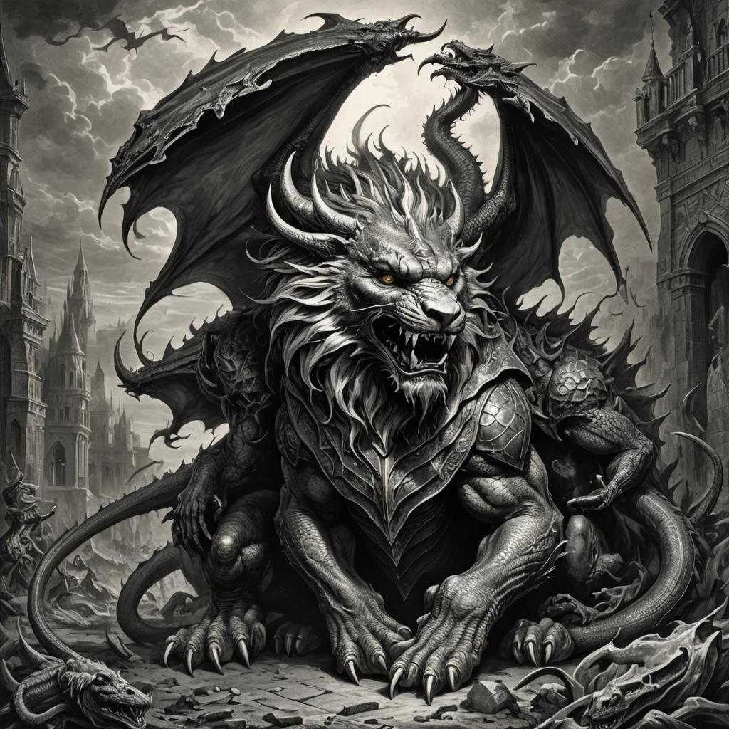 Dragon-Lion Hybrid in Dark Fantasy Style