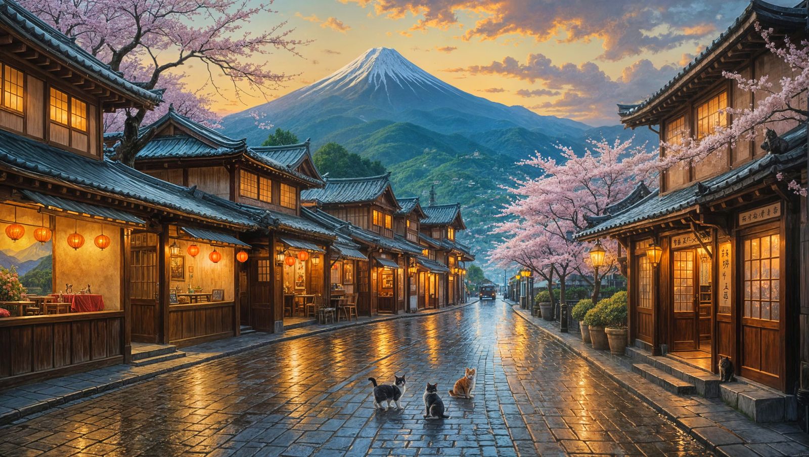 Japanese Street Scene in Vivid Impressionist Style
