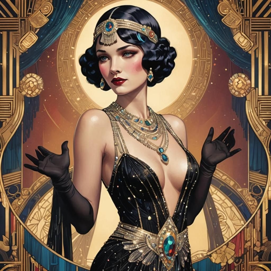 Glamorous Art Deco Burlesque Woman in 1920s Style