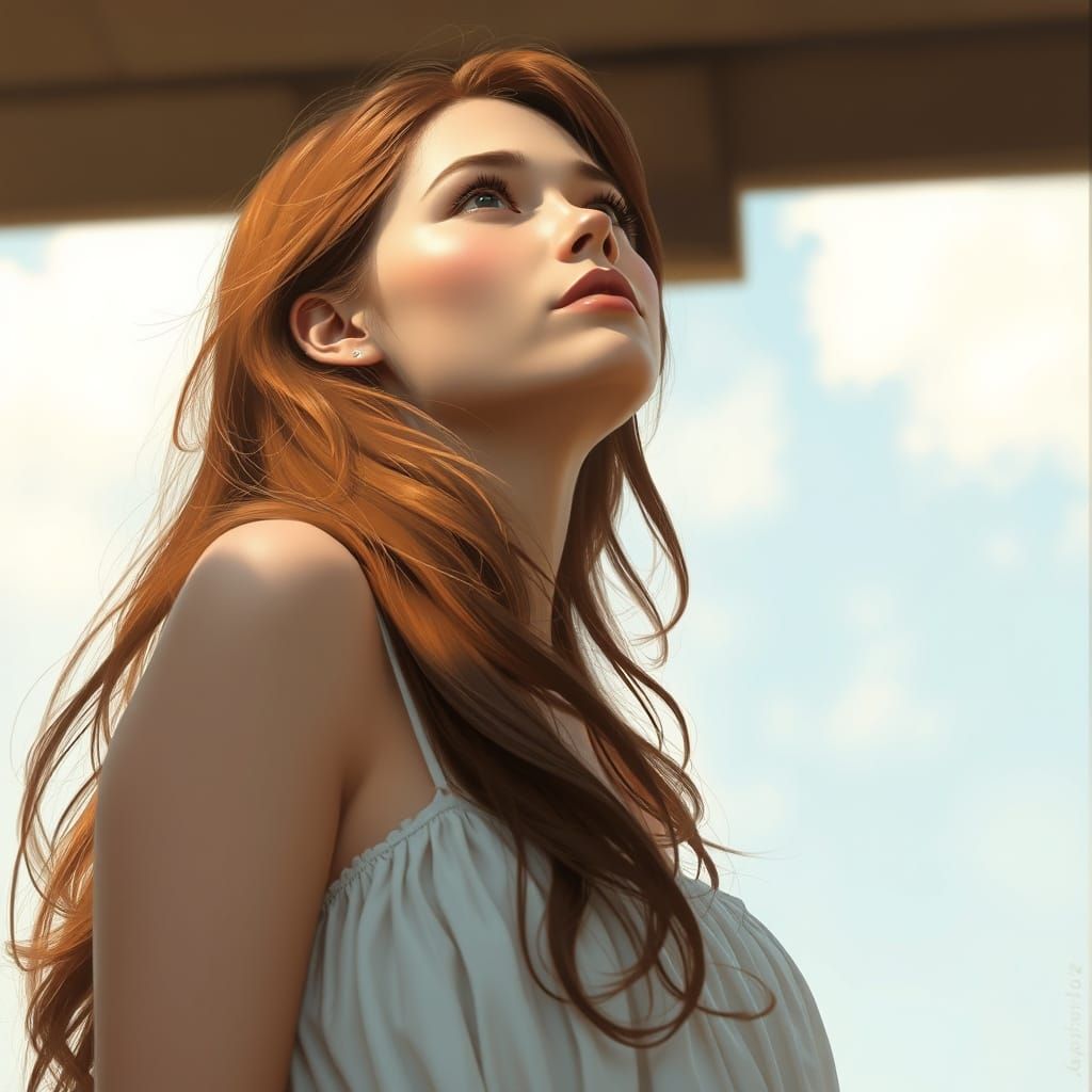 Woman in Sundress Gazing at Summer Sky