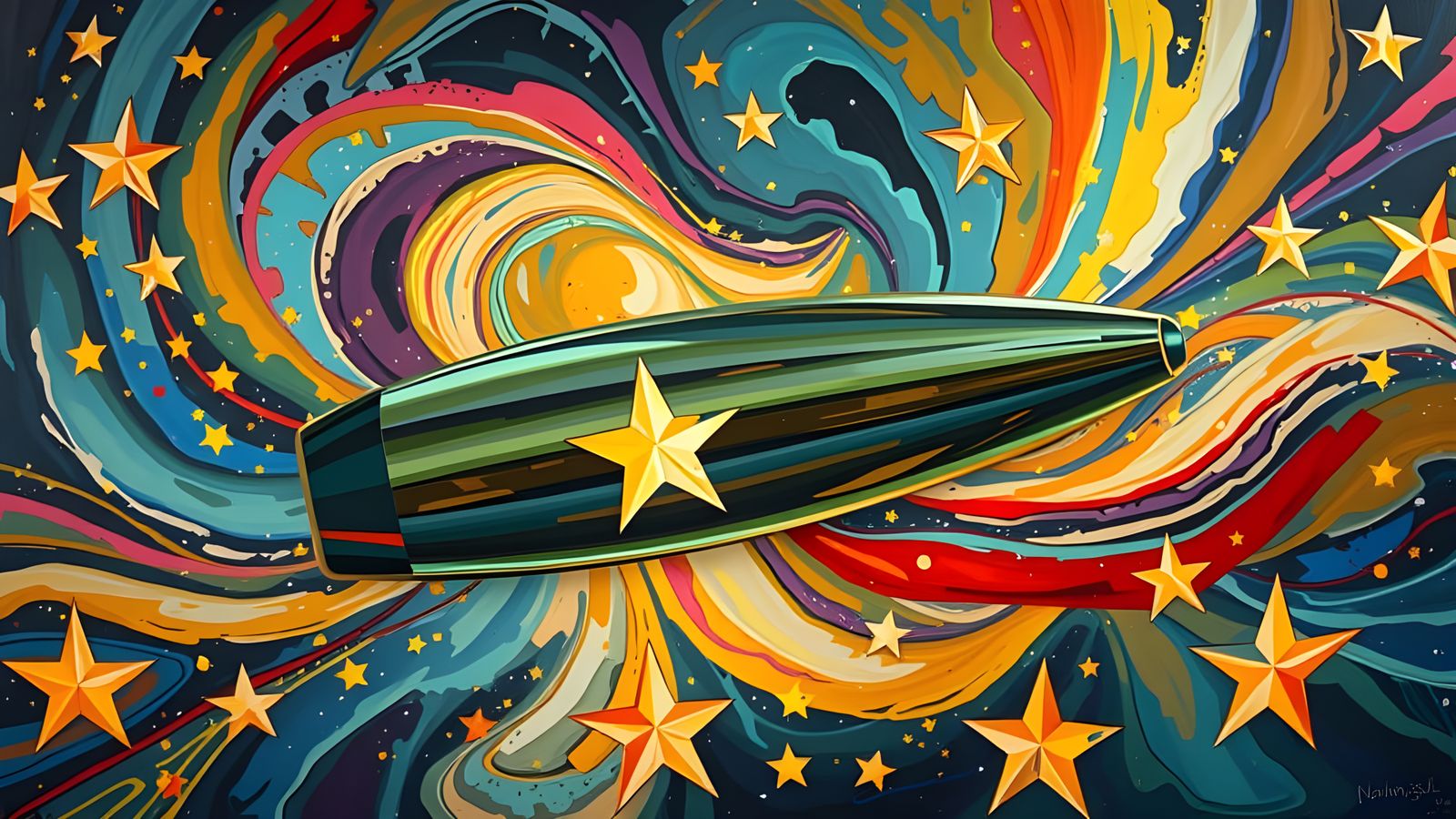 Spinning Metallic Mirrors Reflecting Abstract Star Vortex