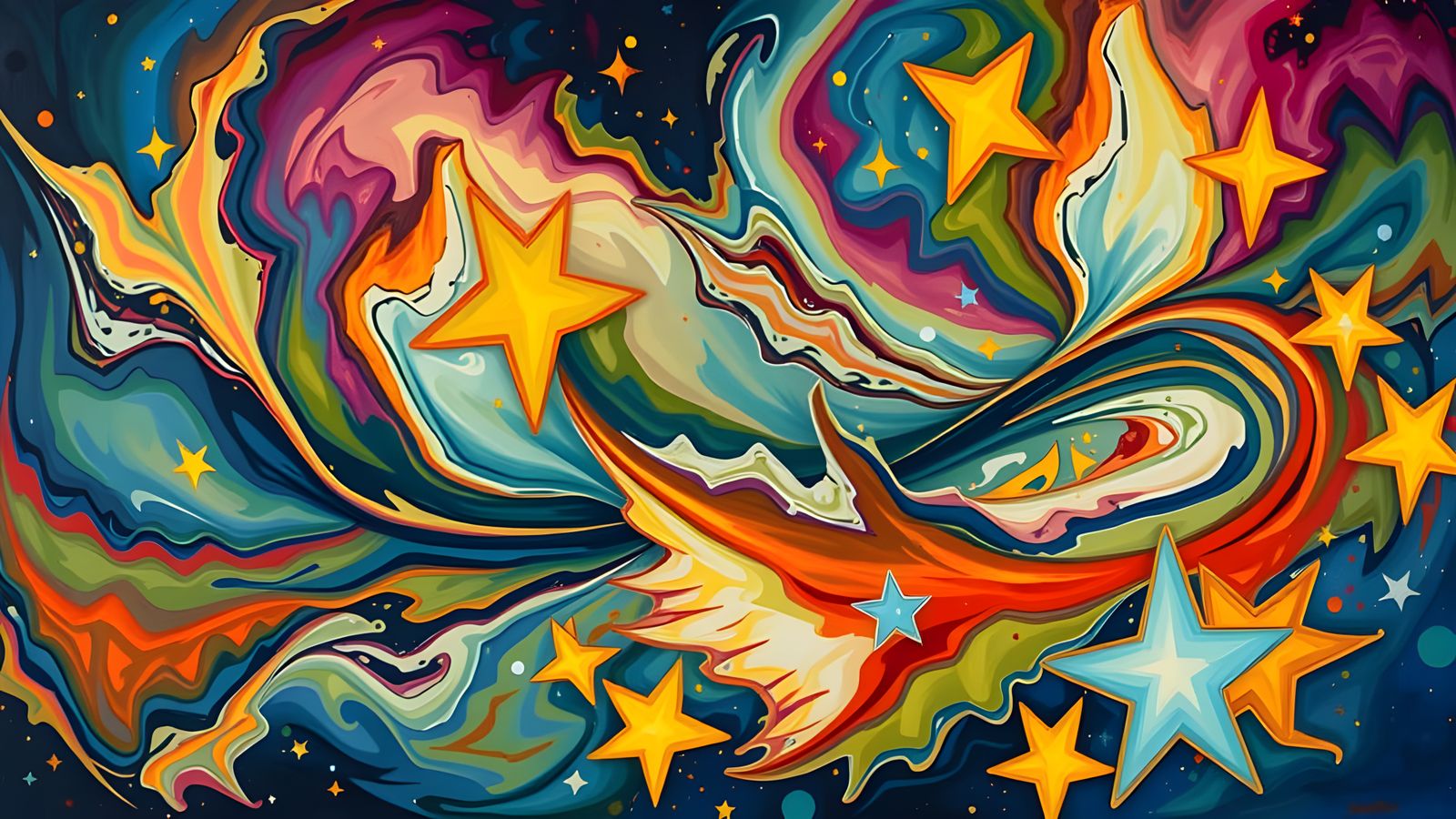 Abstract Reflective Cylinder in Impasto Oil Starscape