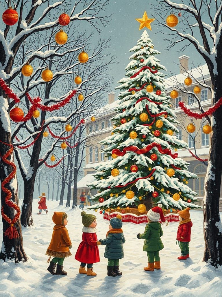 Festive Soviet New Year Scene in 1960s Style