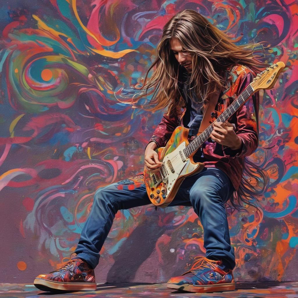 Psychedelic Pop Art Guitarist in Vibrant Colors