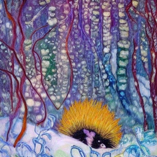 Surreal Winter Wonderland with Regal Hedgehog in Snowy Fores...