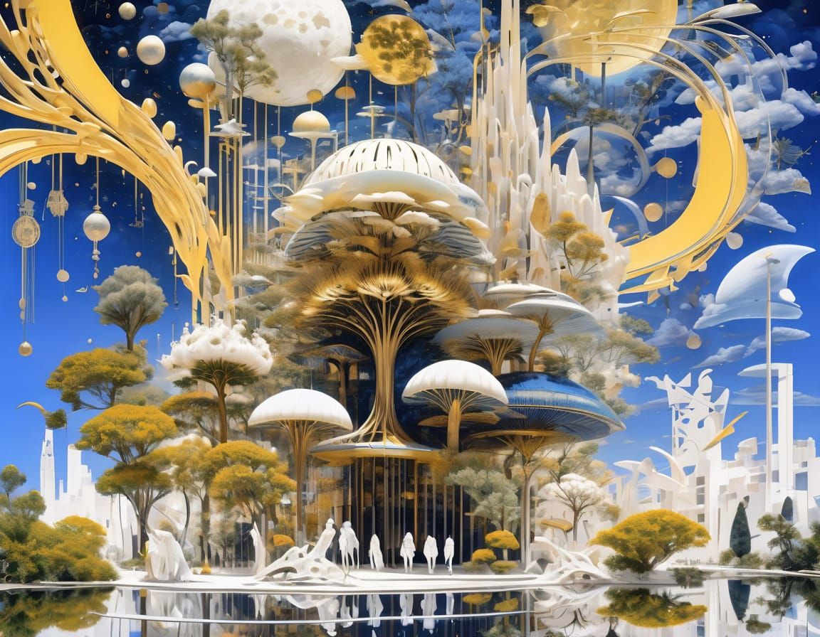 Dreamlike Cosmic Cityscape in Vibrant Colors