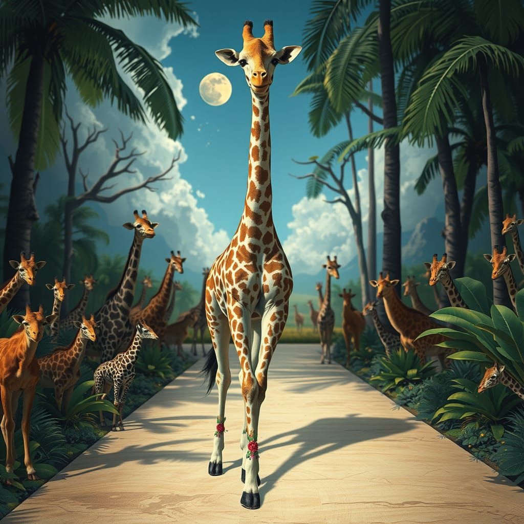 Giraffe on Jungle Runway with Floral Socks