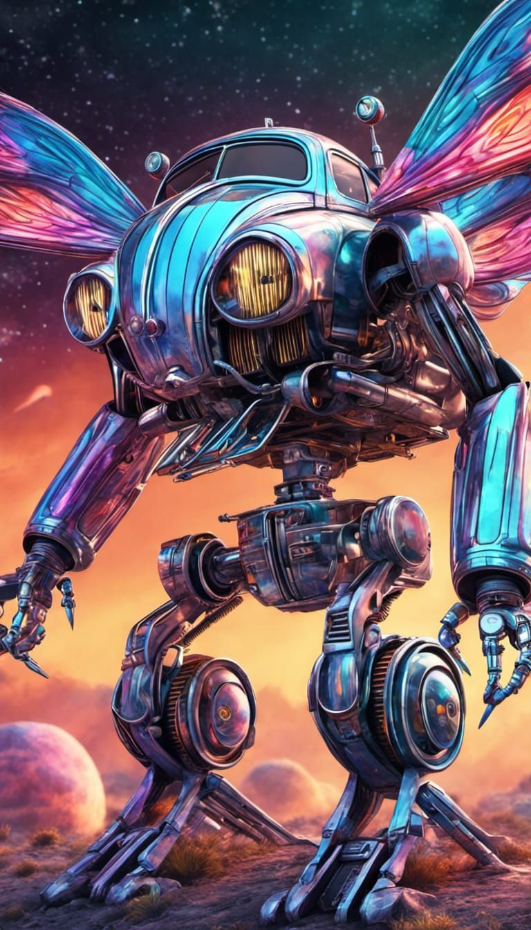 Flying VW Beetle Car Transformer in Space