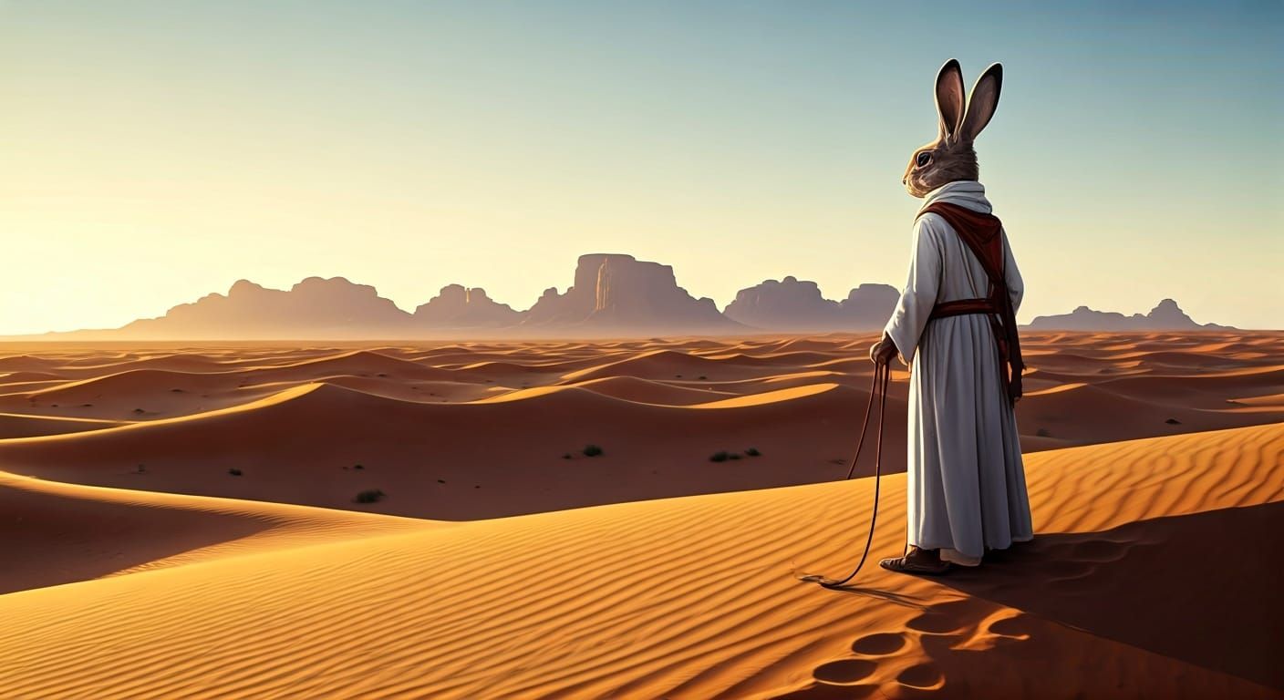 Anthropomorphic Rabbit Bedouin in Sahara Desert