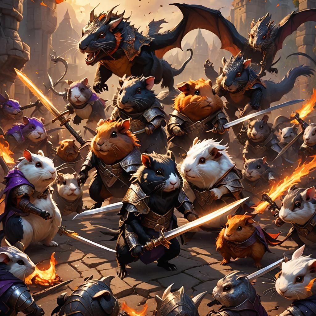 Guinea Pigs Battle Dragons in Fantasy Art