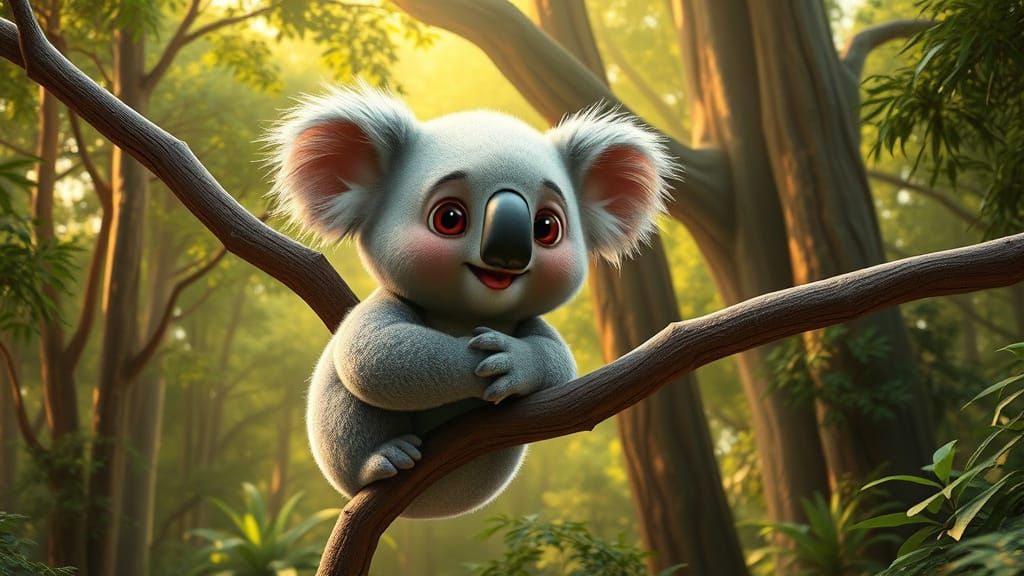 Cute Koala in a Vibrant Green Forest